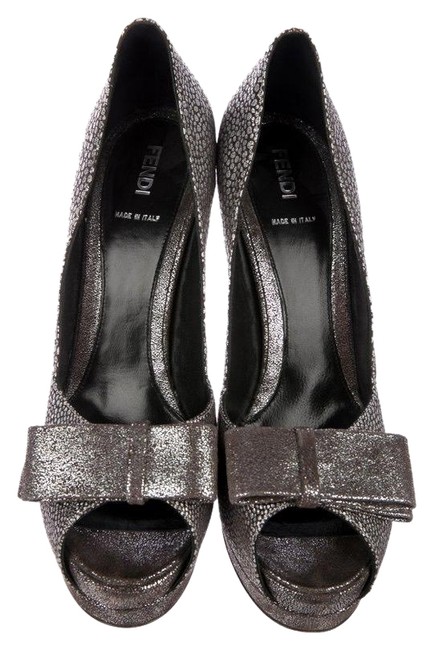 Fendi Pewter Peep Toe Sandals Platforms 