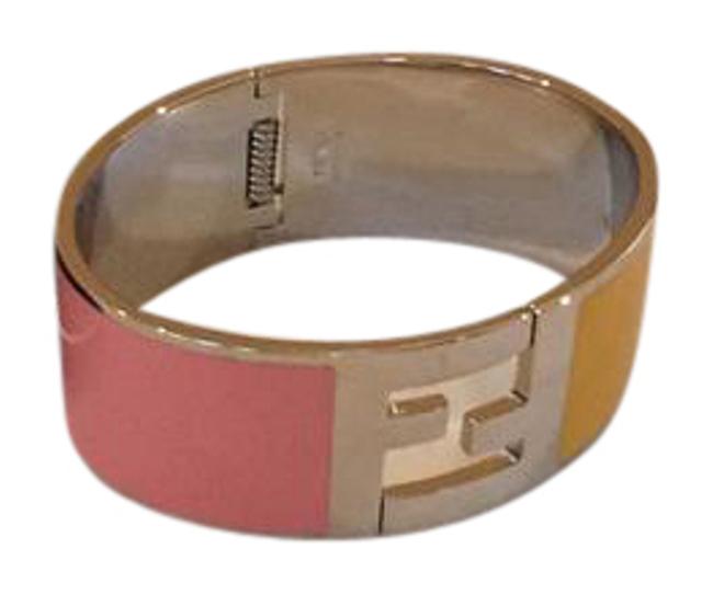 Fendi Pink and Yellow Fendista Enamel Ff Logo Cuff Bracelet