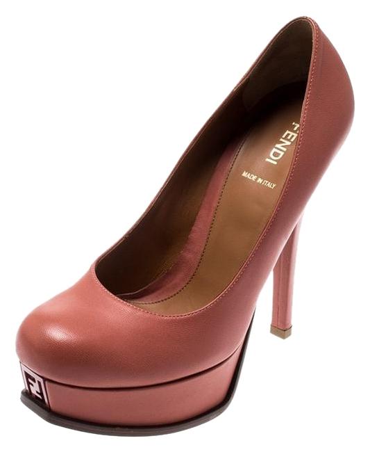 Fendi Pink Coral Leather Fendista Platform 39.5 Pumps 