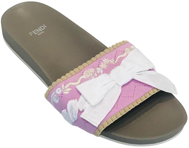 Fendi Pink Embroidery Bow Sandals 