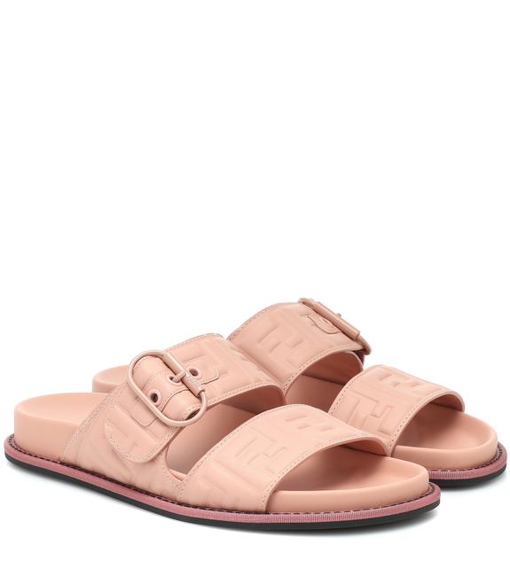 Fendi Pink Ff Embossed Leather Sandals 