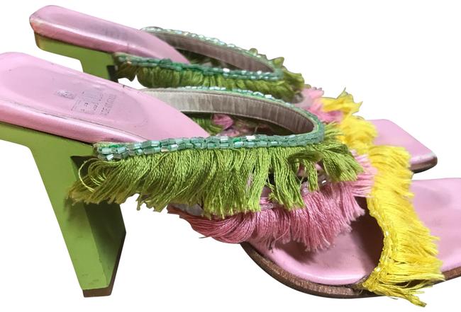 Fendi Pink Green Yellow Fringe High Heel Pumps 