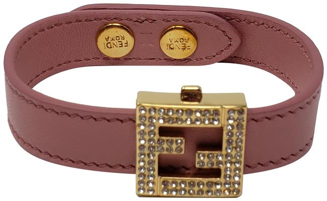 Fendi Pink Leather Crystal Zucca Logo Wrap Bracelet