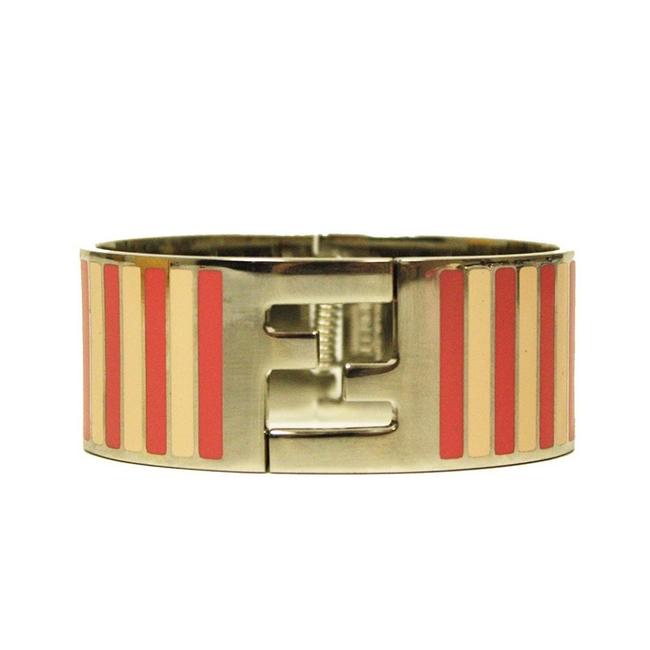 Fendi Pink Enamel Cuff with Stripes Clic Clac Luxury 8ag137 Bracelet