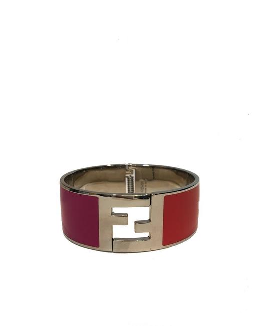 Fendi Pink Women s Fuschia &amp; Orange Ff Clasp Silver Metal 8ag137 Bracelet