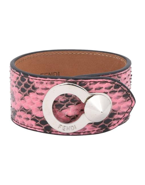 Fendi Pink Women s Python Leather Silver Clasp Closure 8ag230 Bracelet