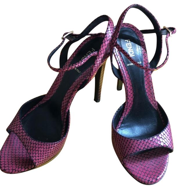 Fendi Pink Black Sandalo Vitello Scaglia Platforms 
