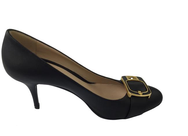 Fendi Black Zucca Buckle Leather Pumps 