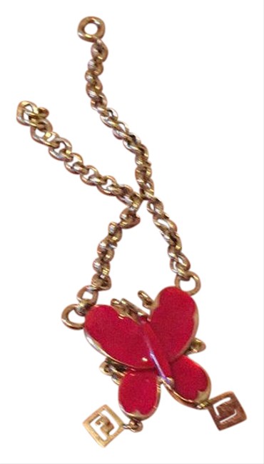 Fendi Red Butterfly Enamel Gold Chain Bracelet