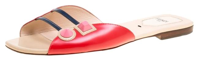 Fendi Red Coral Open Toe Slides Flats 