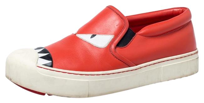 Fendi Red Leather Bag Bugs Slip On Sneakers Flats 