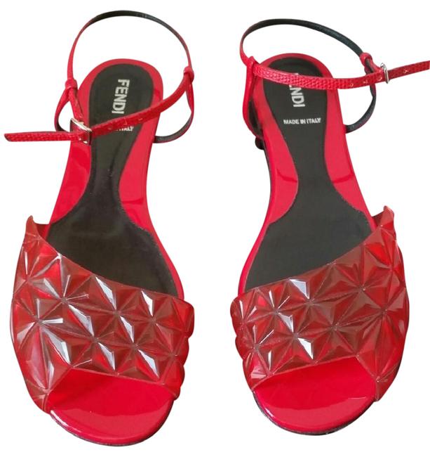 Fendi Red New Spike Pyramid Flats Sandals 