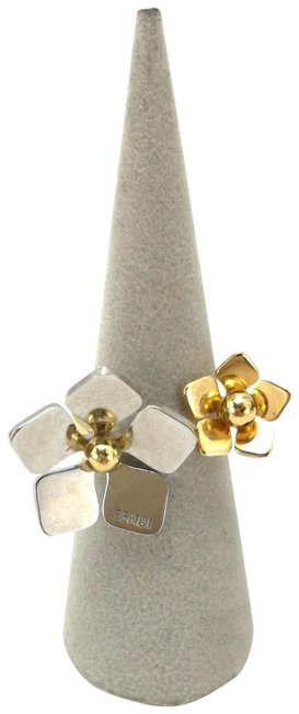 Fendi Silver and Golden Double Flower Ring
