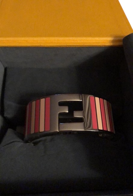 Fendi Silver and Pink The Fendista Bangle Bracelet