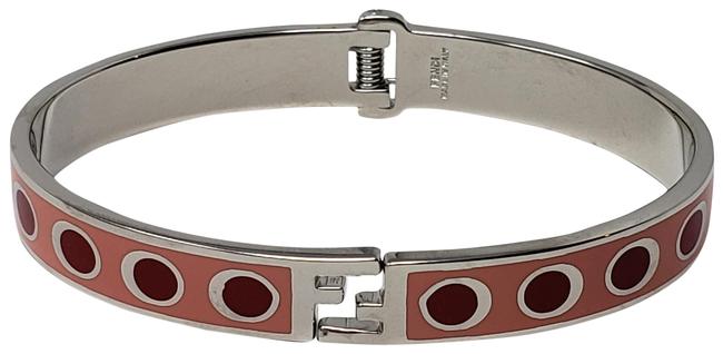 Fendi Silver L Silver tone Zucca Logo Lock Polka dot Bangle Bracelet