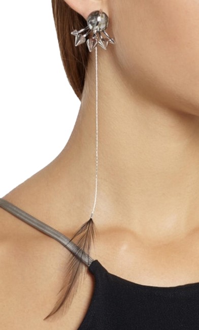 Fendi Silver Spike Feather embellished Earrings