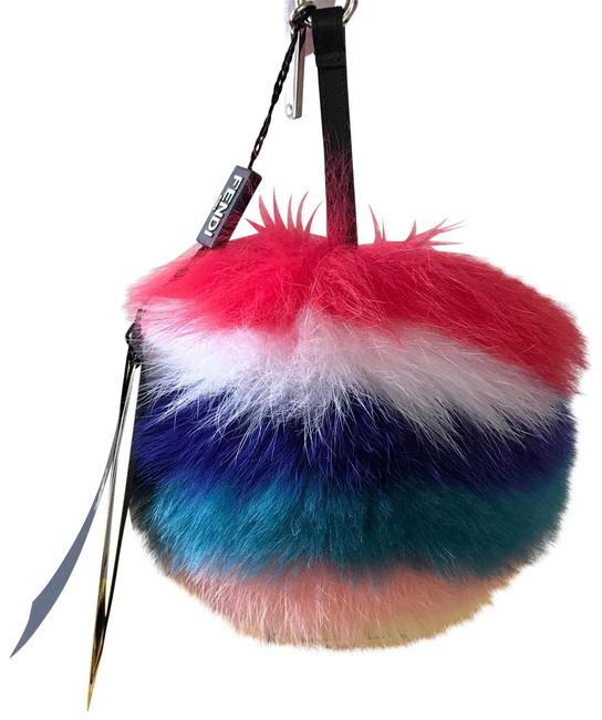 Fendi Striped Fur Pompom For Handbag Multi Charm