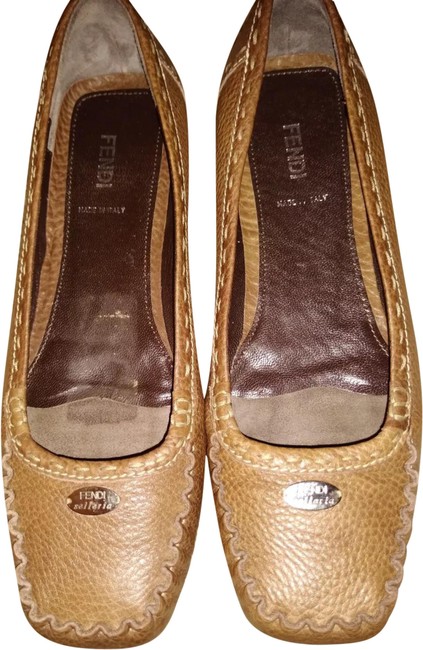 Fendi Tan Selleria Leather Driving Flats 