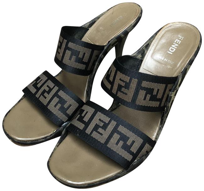 Fendi Tobacco Brown Black Logo Sandals 