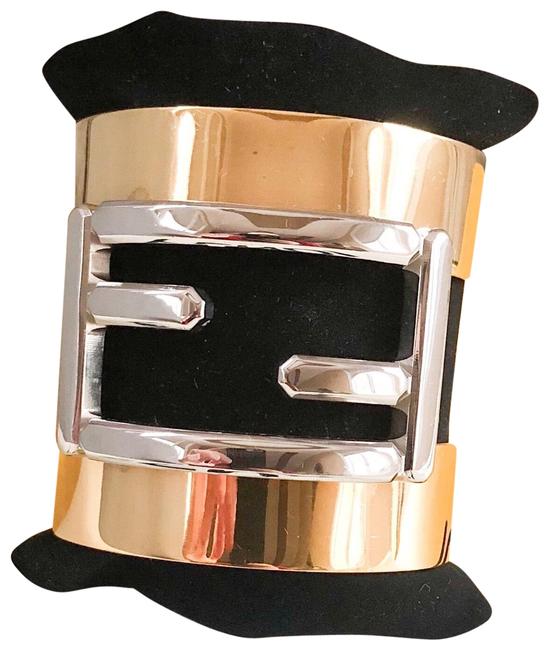 Fendi Two tone Gold Silver Logo Cuff Bracelet