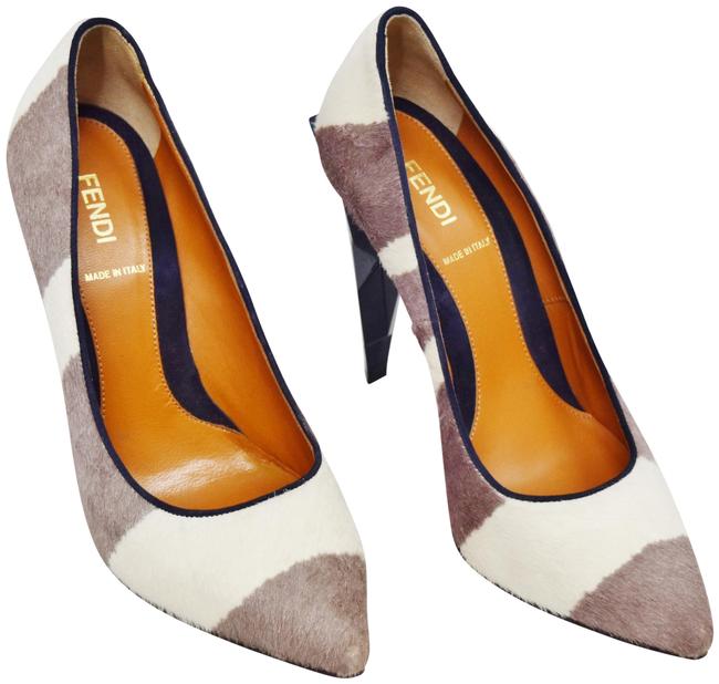 Fendi White &amp; Taupe Cowhide Heels Pumps 