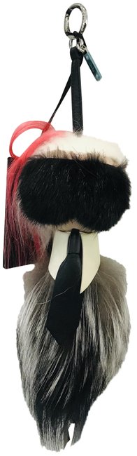 Fendi White Extra Large Mink Fox Goat Fur Mini Karlito Charm