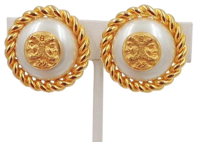 Fendi White Gold Vintage Greek Faces Faux pearl Earrings
