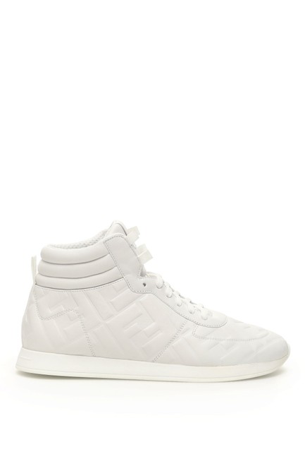 Fendi White Hi top Ff Logo Sneakers 
