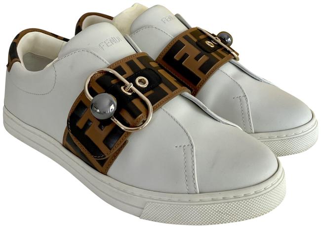 Fendi White Leather Logo Slip On Sneakers 