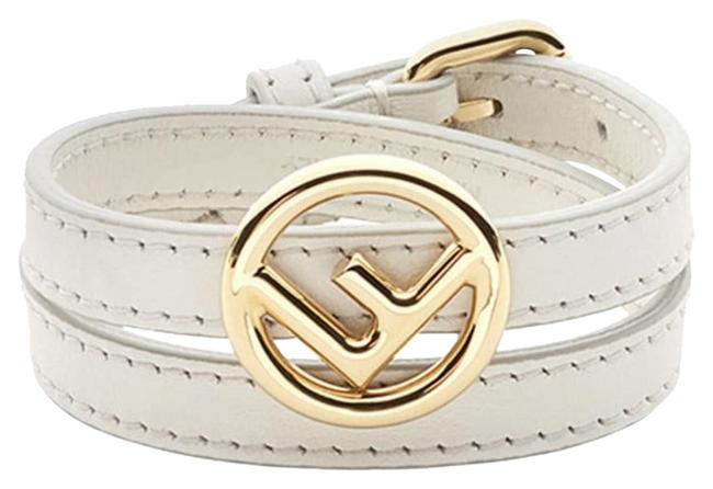 Fendi White Leather Wrap with Gold Logo Bracelet