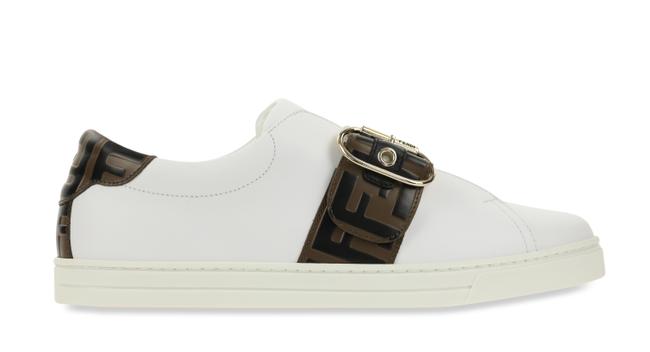 Fendi White Logo Strap Leather Sneakers 