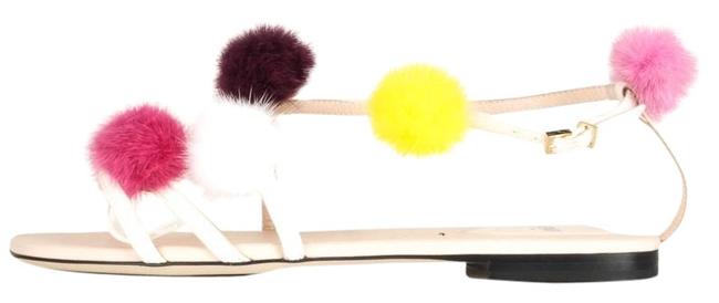 Fendi White Mink Fur Pom Pom Sandals 