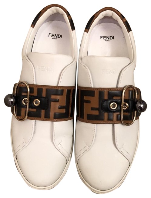 Fendi White Pearland Logo Slip on Sneakers 