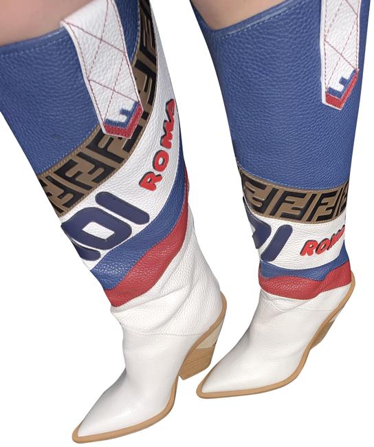Fendi White Red and Navy Cowboy Mania Boots Pumps 