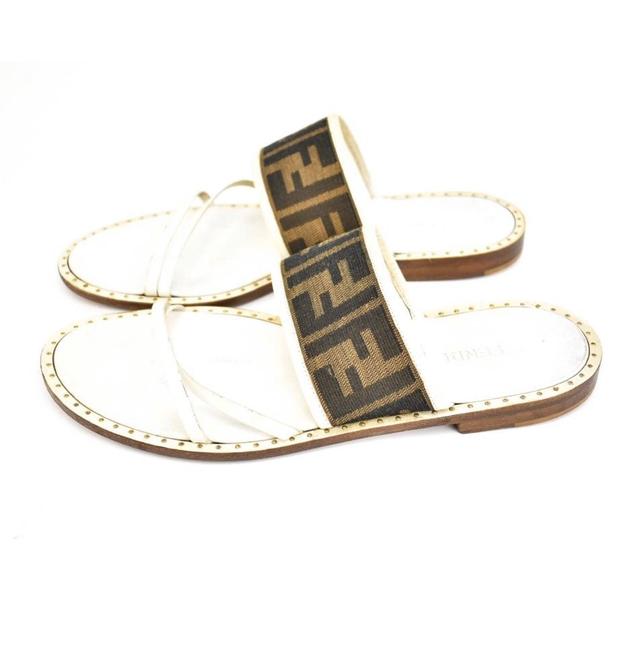 Fendi White with Ff Brown Logo 25246670 Sandals 