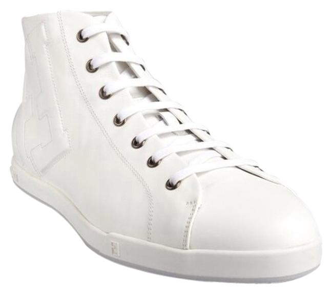 Fendi White Zucca High Top Sneakers 
