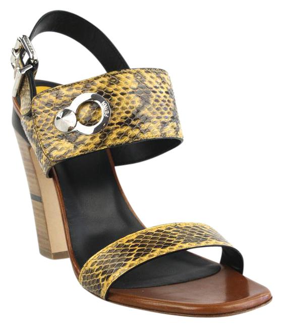 Fendi Yellow and Black Snakeskin Embossed Cara Sandals 