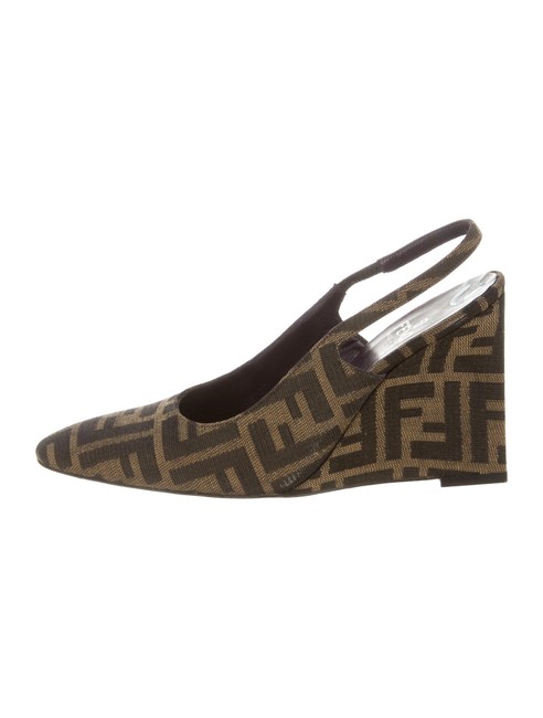 Fendi Zucca Brown Slingback Wedges 