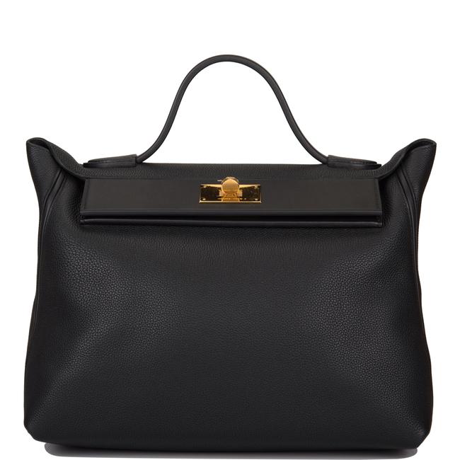 Hermes 2424 35cm Gold Hardware Black Leather Satchel