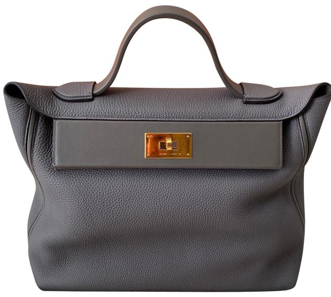 Hermes 2424 Grey Leather Hobo Bag