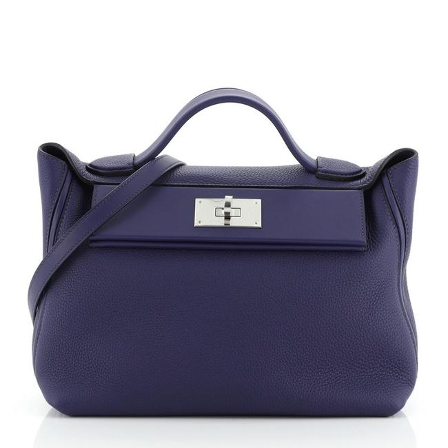 Hermes 2424 Togo with Swift 29 Blue Leather Satchel