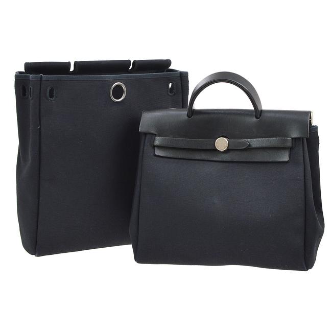 Hermes 2i In 1 Black Toile Offcier Leather Backpack