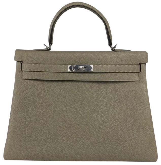 Hermes 35 Clemence Leather Satchel Sauge Tote