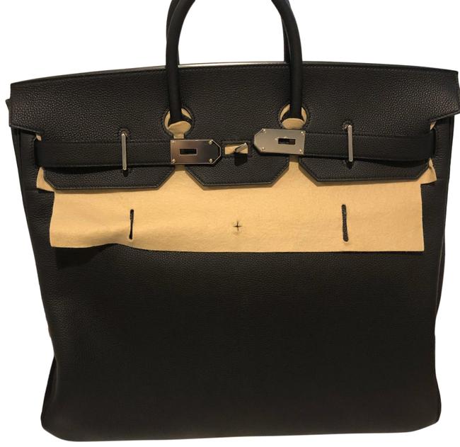 Hermes 50cm Black with Silver Hardware Leather Tote