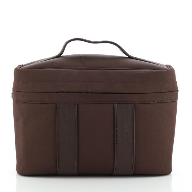 Hermes Acapulco Vanity Toile With Brown Leather Satchel