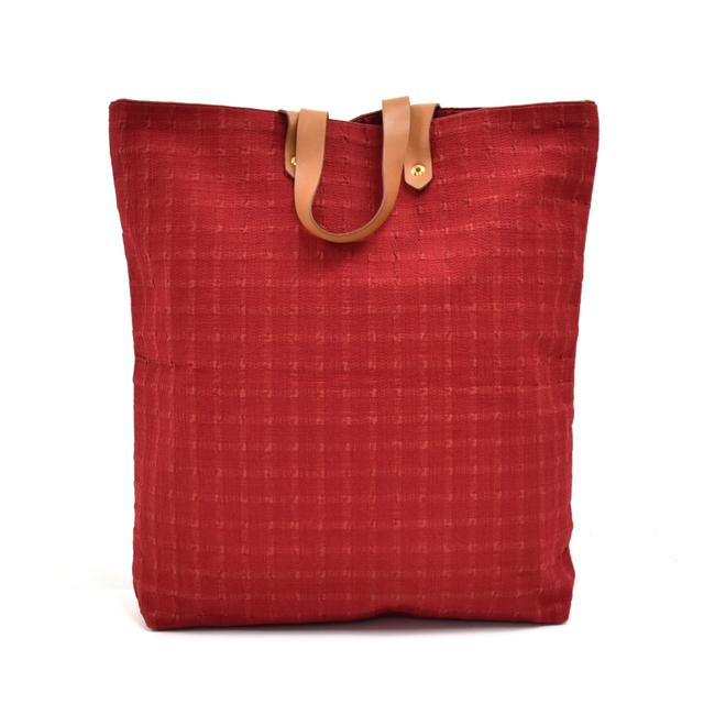 Hermes Ahmedabad Bag Cotton Brown Red Canvas Leather Tote