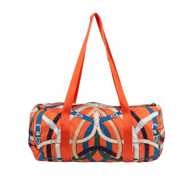 Hermes Airsilk Cavalcadour Duffel 38 Orange Nylon WeekendTravel Bag