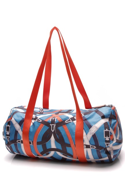 Hermes Airsilk Duffle Cavalcadour 38 Blue Silk WeekendTravel Bag