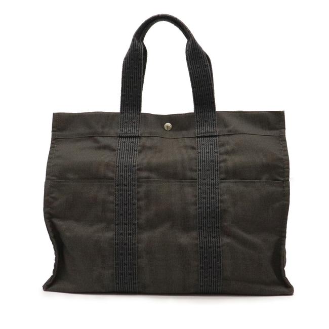 Hermes Her Line Gm Shoulder BlackGray Nylon Canvas Tote