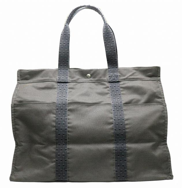 Hermes Ale Line Tgm Shoulder BlackGray Nylon Canvas Tote